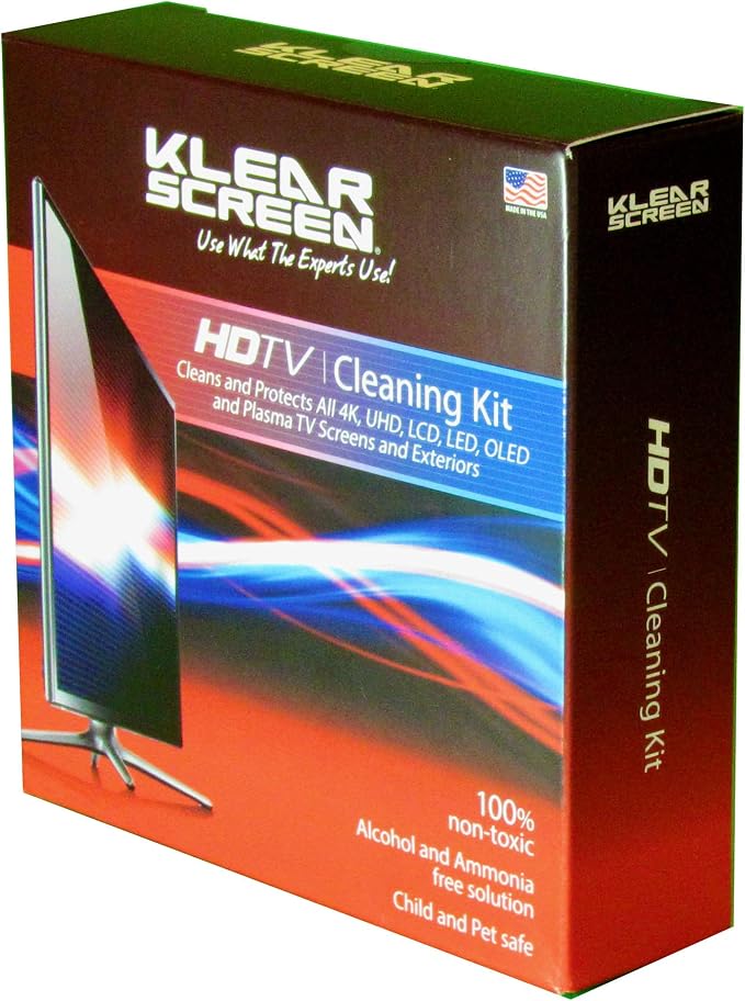 Cleaning kit for Tvs, Gaming Monitors, LCD, LED, OLED, LED, Made in The USA | 2 oz Spray Bottle, 59 ml Liquid, Terry Microfiber Cloth, Alcohol Free, Ammonia Free, Non Toxic Formula, Made In USA, Green