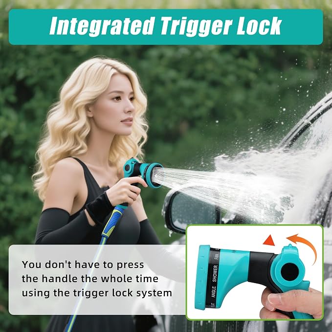 Garden Hose Nozzle Sprayer - 10 Spray Patterns, THUMB CONTROL On Off Valve Heavy Duty Hose Sprayer Nozzle for Watering Plants & Lawns, Washing Cars & Pets - Outdoor Water Hose Nozzle Head Attachment