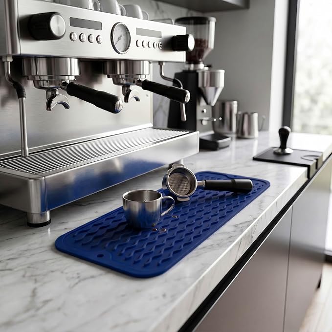 MicoYang Silicone Dish Drying Mat for Multiple Usage,Easy clean,Eco-friendly,Heat-resistant Silicone Mat for Kitchen Counter,Sink,Bar,Bottle,or Cup Navy Blue M 17 inches x 6 inches