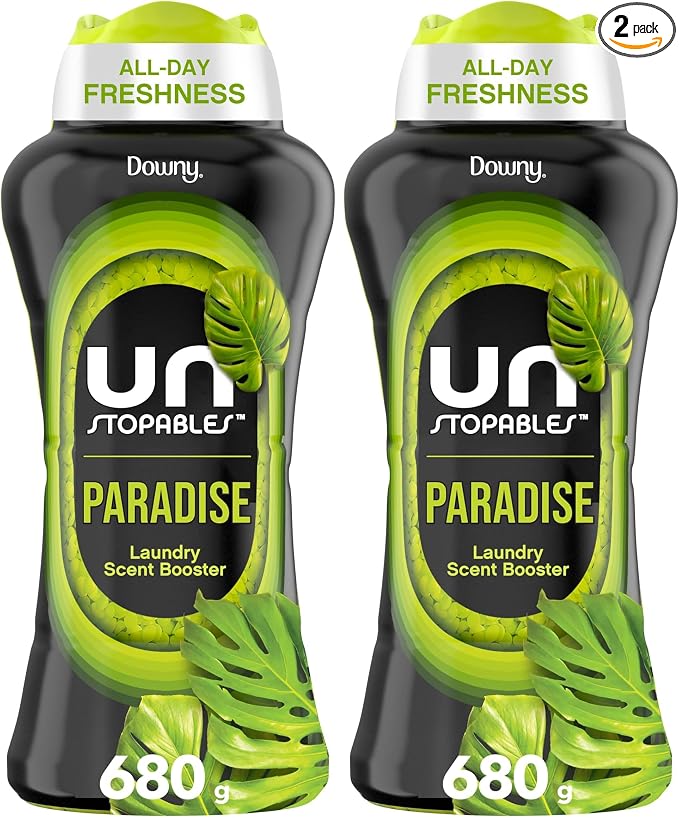 Downy Unstopables In Wash Scent-Booster Beads, Paradise-Scent, Laundry-Beads for Odor Protection, Downy Scent Booster-Beads, Laundry-Scent Boosters, 24 Ounce (Pack of 2)
