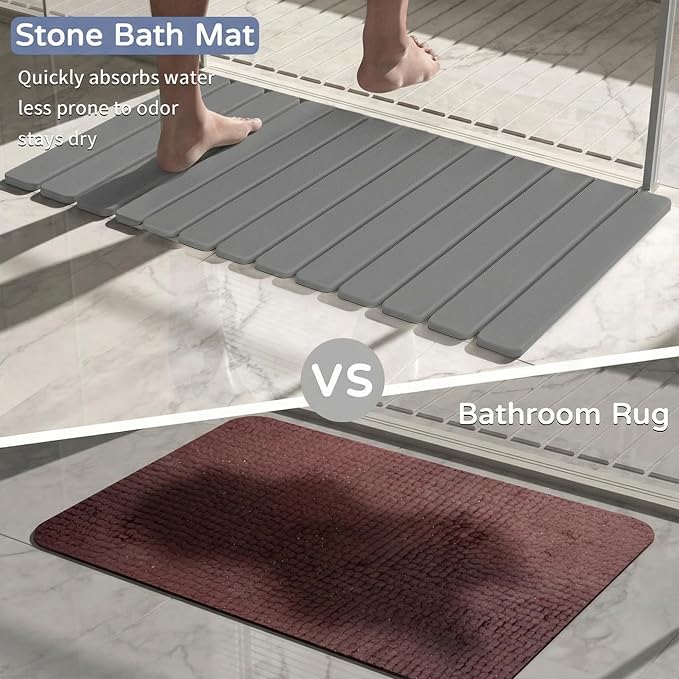 Large Stone Bath Mat 31.5 x 19.7in, Quick Dry Diatomaceous Earth Mats for Bathroom, Super Absorbent Foldable Bath Stone Mat, Non Slip, Dish Drying Mat for Kitchen Counter,Dark Gray