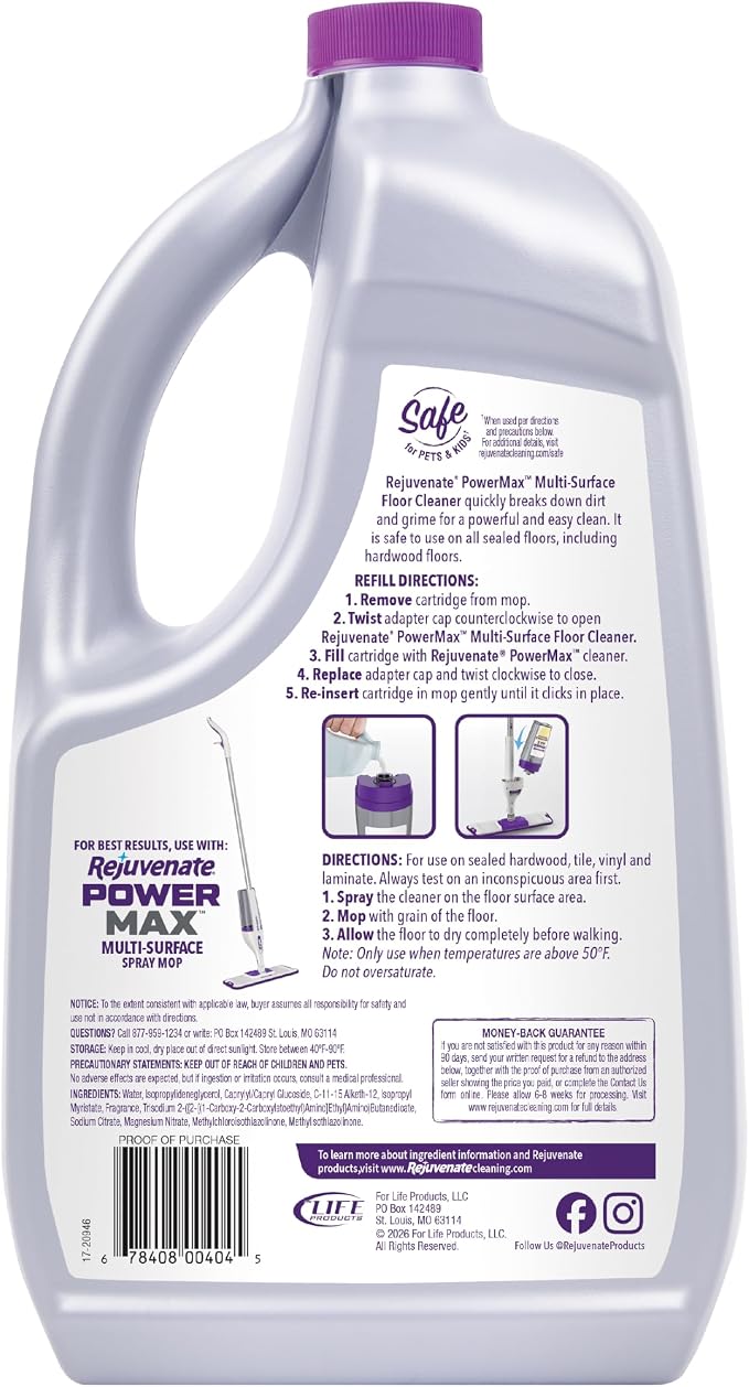 Rejuvenate PowerMax Multi-Surface Floor Cleaner Refill, Citrus & Cedarwood Scent, Designed for All Floor Types, Breaks Down Dirt and Grime for a Powerful Clean, 64 Ounces