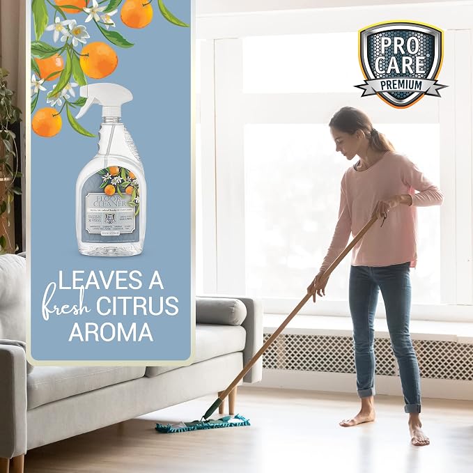 ProCare Citrus Floor Cleaner (Made in USA) | Streak Free Cleaner for Tile, Stone, Laminate, Vinyl & Natural Wood Floor Cleaner for Mopping, Floor Cleaning Solution with Citrus Aroma -32oz Spray Bottle