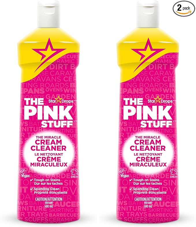 Stardrops The Pink Stuff Miracle Cream Cleaner, Stainless Steel & Multi-Purpose Surfaces, Removes Grease, Grime, Limescale & Soap Scum, Tough on Stains, Gentle on Surfaces, 500ml 16.9oz (Pack of 2)