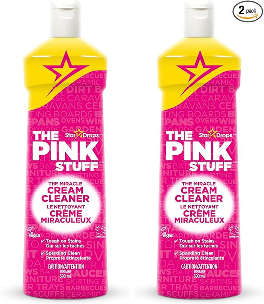 Stardrops The Pink Stuff Miracle Cream Cleaner, Stainless Steel & Multi-Purpose Surfaces, Removes Grease, Grime, Limescale & Soap Scum, Tough on Stains, Gentle on Surfaces, 500ml 16.9oz (Pack of 2)