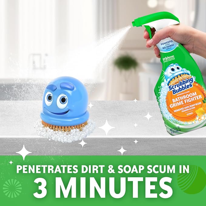 Scrubbing Bubbles Bathroom and Shower Cleaner Disinfectant Spray, Bathroom Grime Fighter, Citrus Scent, 32oz (Pack of 2)