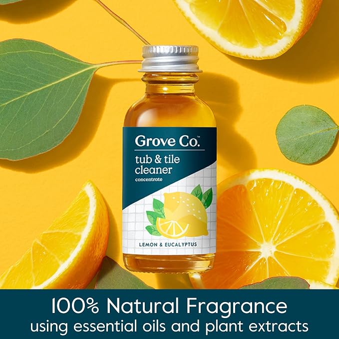 Grove Co. Tub and Tile Cleaner, 6 x 1 fl oz Refills, Lemon & Eucalyptus | Removes Soap Scum; No Plastic Waste; Plant-Based; Refill format; No Harsh Chemicals; All Natural Fragrance