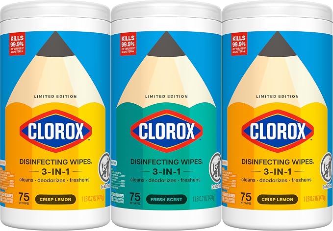 Clorox Disinfecting Wipes Back to School Variety Pack, 75 Count Each, Pack of 3 (Package May Vary)