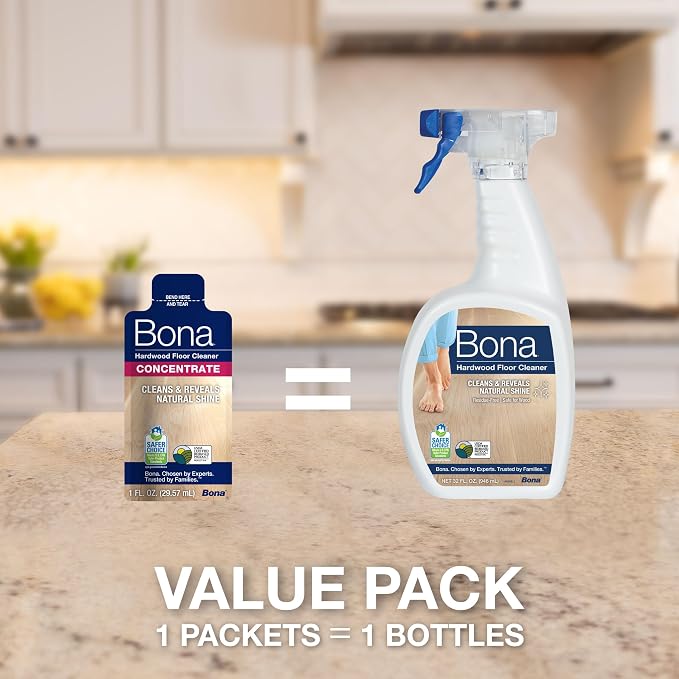 Bona® Hardwood Floor Cleaner Spray - 32 fl oz - Unscented - Includes Filled Bottle + Concentrate Refill for Hardwood Floor Cleaning