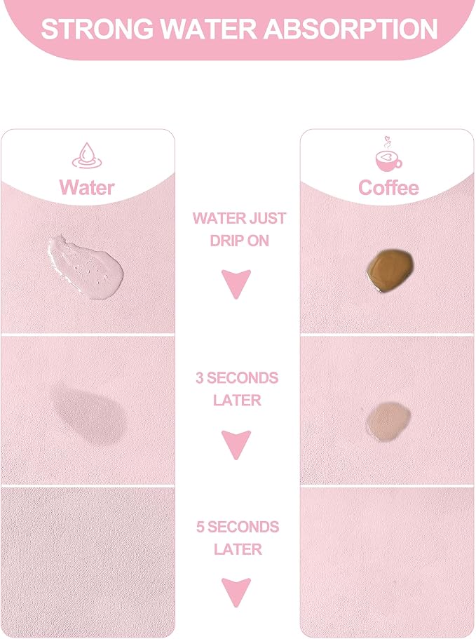 Dish Drying Mat for Kitchen Counter,Dish Drying Pad with Non-slip Rubber Backed, Hide Stain Anti Absorbent for Kitchen Counter, Drying Mat for Coffee Machine Dish Rack (Pink, 17" x 31.5")