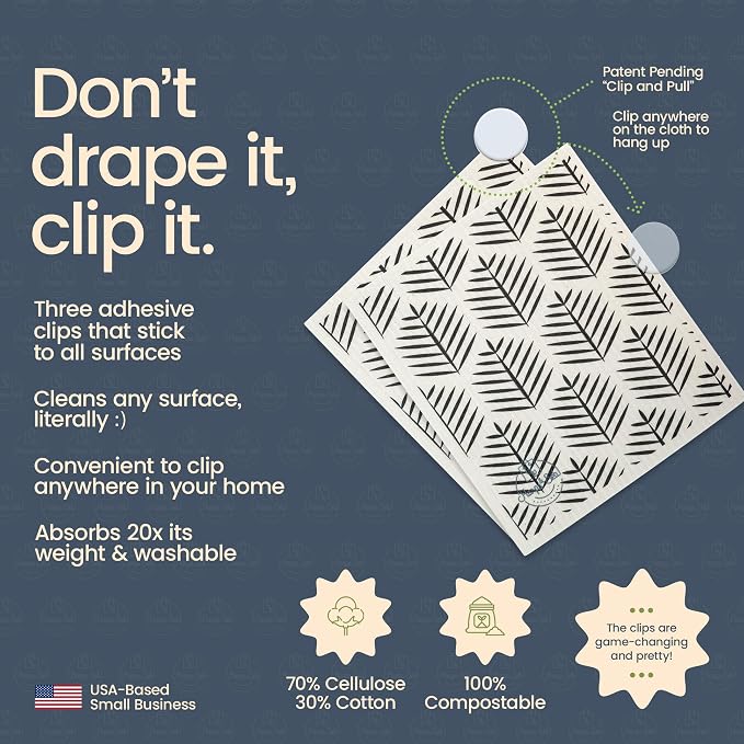 Harps&Seb Swedish Dishcloths for Kitchen Dishcloths - 6 Pack, Reusable Paper Towels with Clips, Super Absorbent Washable Non-Scratch Swedish Dish Towels, No Odor, Biodegradable