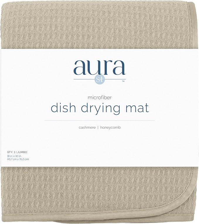 S&T INC. Dish Drying Mat Jumbo, 18” x 30”, Absorbent Microfiber Kitchen Counter Mat, Dish Drying Pad for Dishes, Utensils, Pots and Pans, Jumbo, Pure Cashmere