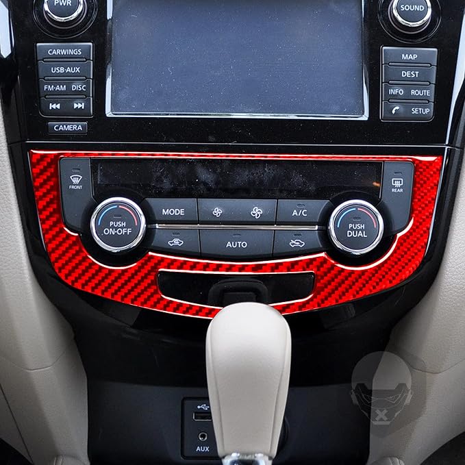 Red Real Carbon Fiber Trim for Nissan Rogue Accessories | for 2014-2020 / Rogue Sport 2017-2022 Air Conditioner A/C Button Panel Sticker Interior Thick Overlay Decal