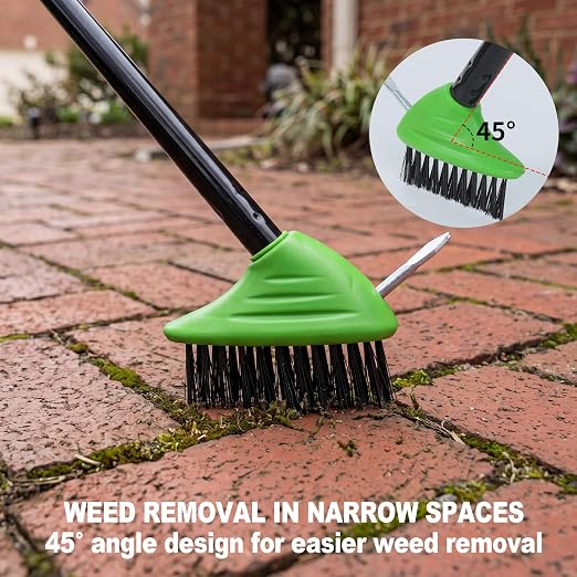 3 in 1 Scrub Brush with Long Handle – Your All-Purpose Deck Brush, Weeding Tool & Concrete Scrubber Tackle Patio Weeds, Floor Stains, Moss, and Rust with one Versatile Set. (Green)