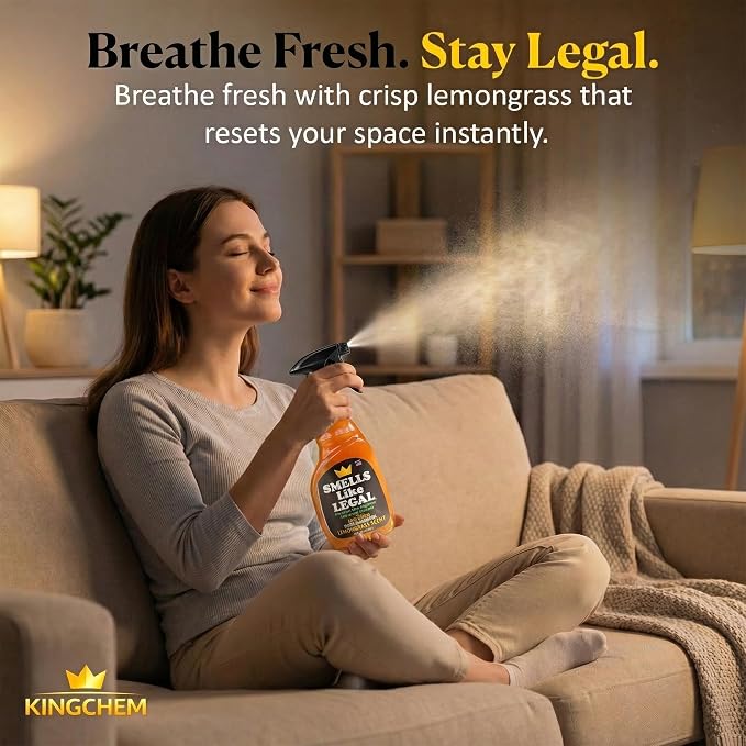 Smells Like Legal™ Lemongrass Odor Eliminator Spray -16 oz | Commercial-Grade, Eliminates Smoke, Pet & Food Odors, Fabric-Safe, Non-Staining, Biodegradable, Air & Fabric Freshener