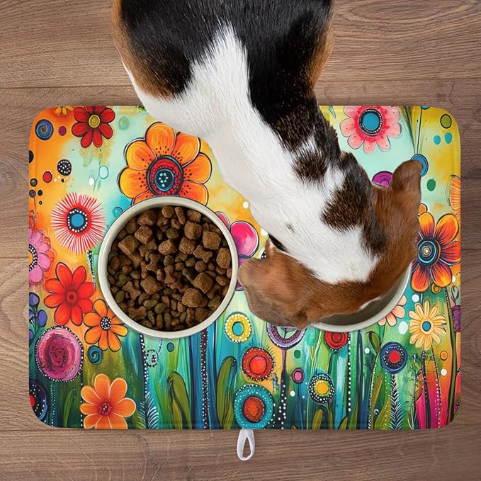 Abstract Colorful Floral Dish Drying Mat for Kitchen Counter Spring Summer Flower Microfiber Dish Drainer Mat Rustic Absorbent Washable Drying Pad Extra Large 18"x24"