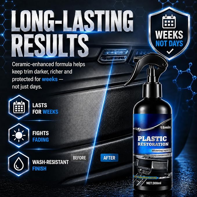Back to Black Plastic Restorer Spray, 10oz Trim and Bumper Restoration Kit | Ceramic coating & carnauba wax formula with UV protection. Non-greasy dry touch finish for car interior & exterior trim.