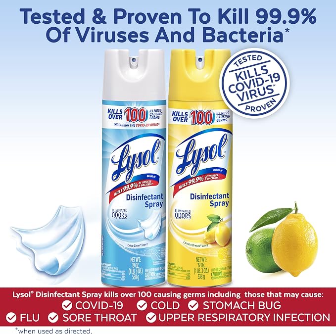 Lysol Disinfectant Spray, Sanitizing and Antibacterial Spray, For Disinfecting and Deodorizing, Lemon Breeze, 19 Fl Oz (Pack of 2), Packaging May Vary