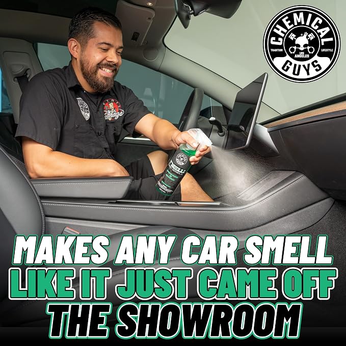 Chemical Guys Total Interior Cleaner and Protectant, New Car Smell, 16 fl oz + New Car Smell Premium Air Freshener and Odor Eliminator, Great for Cars, Trucks, SUVs, RV & More, 16 fl oz