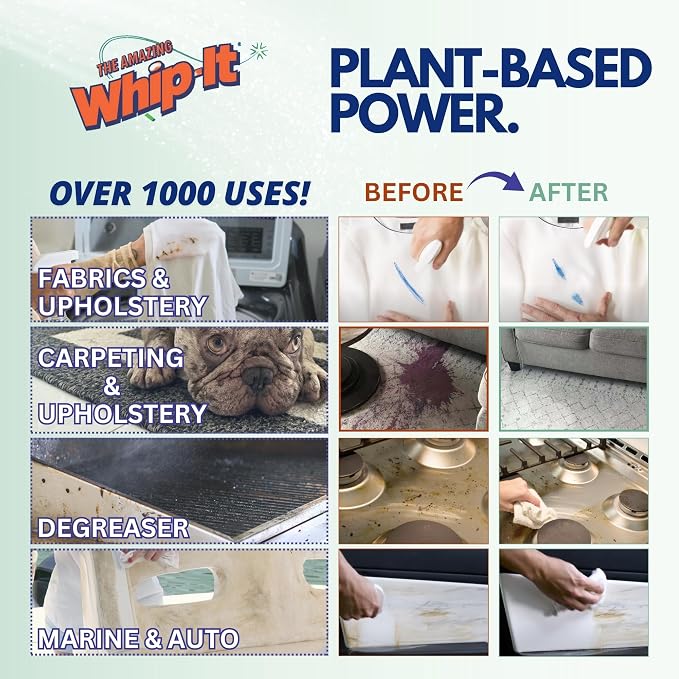 Whip It Cleaner Concentrate, Multi Purpose Stain Remover, Plant Based Enzyme Cleaner, Cleaning Food, Grease, Coffee, Wine, Baby Stains, Over 500 uses, Made in the USA, 1 Gallon,128-ounce