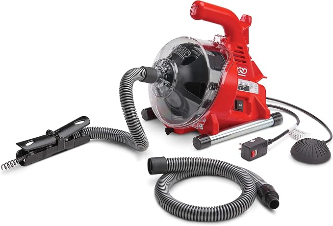 RIDGID 55808 PowerClear 120-Volt Drain Cleaning Machine Kit for Tubs, Showers, and Sinks, Drain Cleaner Machine Kit with AUTOFEED, Inner Core Cable, and Guide Hose