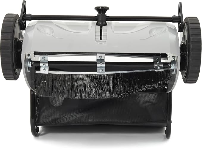 Dapper Supply 22-Inch Push Lawn Sweeper, Grass, Lawn and Leaf Cleanup Collector with Large 3.5 cu. ft. Hopper Bag, Durable Wheels, and Dual Spinning Brushes, Grey