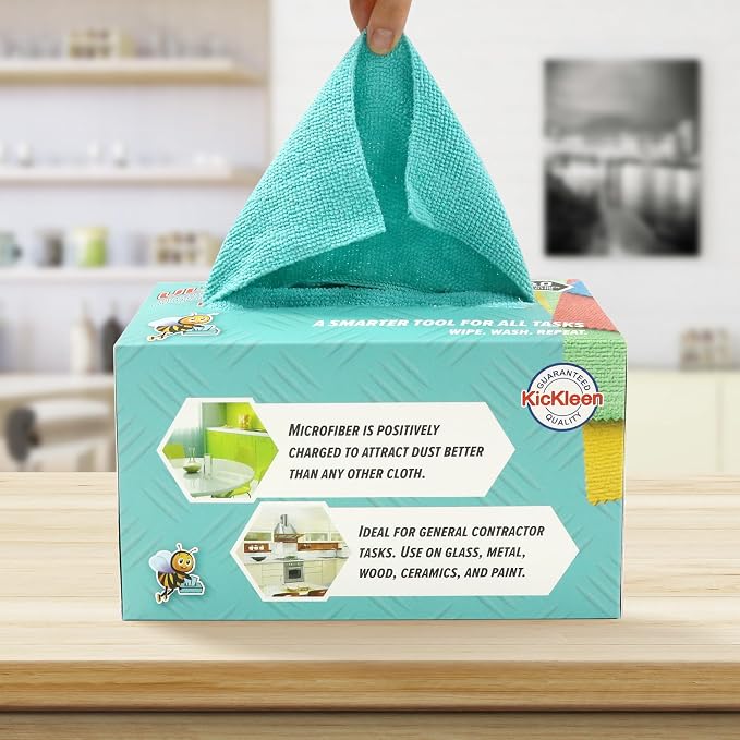 Microfiber Cleaning Cloth, Lint-Free Shop Towels Reusable, Bulk Rags in a Box for Home, Kitchen and Car, 8 Inch x 8 Inch,40 Pack with Box (Blue)