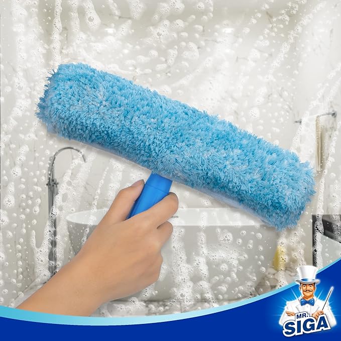 MR.SIGA Professional Window Squeegee & Microfiber Window Scrubber, 10 inch | 2 in 1 squeegee window cleaner tool