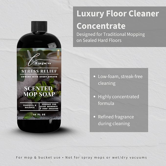 Lapew Stress Relief Scented Mop Soap - Luxury Floor Cleaner Concentrate for Mopping Tile, Laminate, Vinyl & Hardwood | Streak-Free, Low-Foam | 36 oz