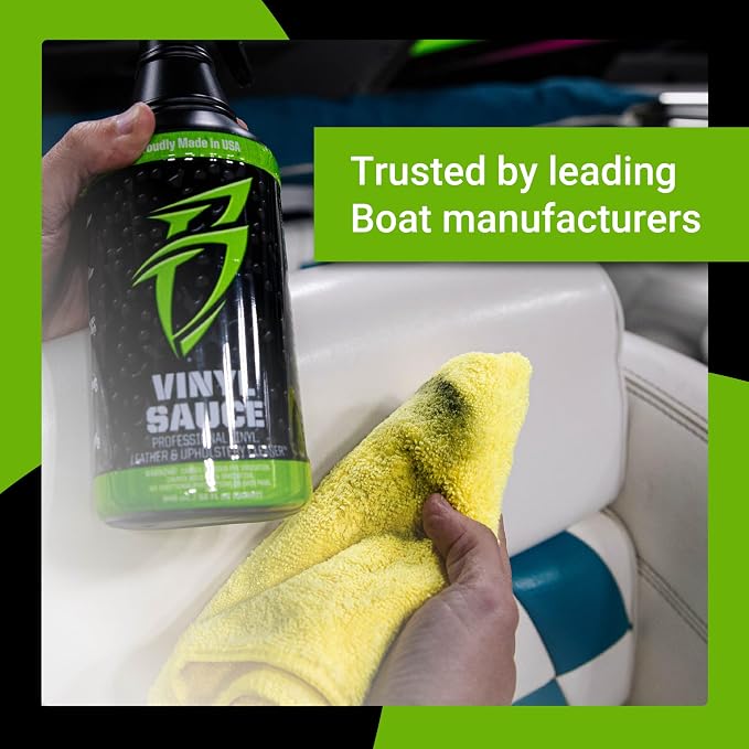 Boat Bling Vinyl Sauce Boat Seat and Upholstery Cleaning Spray, 1 Gallon | Marine cleaner lifts grime and sunblock from vinyl interiors with a non-caustic mist-and-wipe formula; OEM approved