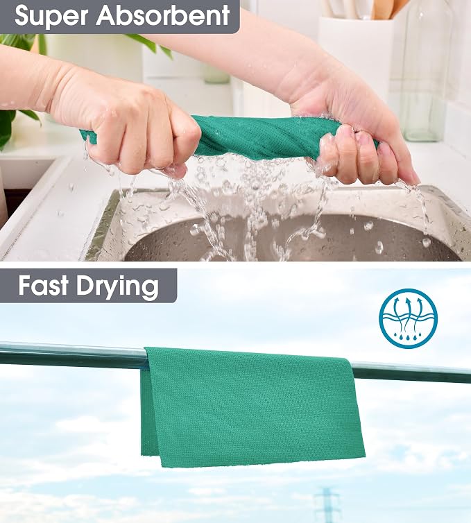 KitchLife Microfiber Cleaning Cloth Roll - Tear-Away Reusable Microfiber Paper Towels, Lint-Free, Washable, 20 Sheets for Kitchen, Car, Dishes, and Sensitive Surfaces (Emerald Green)