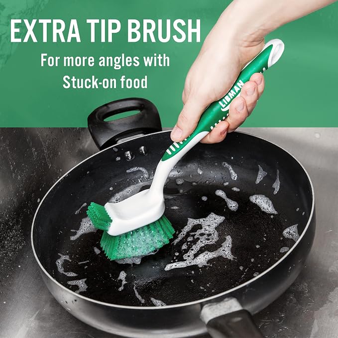 Libman Dish Brush Set with Long Handle - Deep Cleaning Brushes - Dish Scrubber & Scraper - Kitchen Scrub Brush for Dishes, Sinks, Pots, Pans, Vegetables