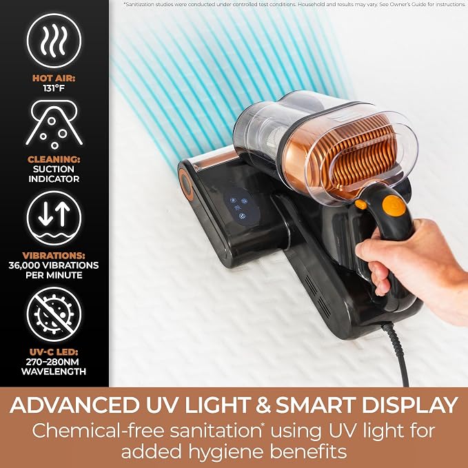 Kenmore Bed Mattress Vacuum with UV-C Light & HEPA Filter | Handheld Bed Vacuum Cleaner Machine with 131°F heat drying for Couch, Pet Hair - MC2010