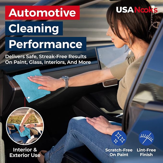 USANOOKS Microfiber Cleaning Cloth - Turq - 50Pcs (12.5x12.5 inch) High Performance - 1200 Washes, Ultra Absorbent Car Towel Traps Grime & Liquid for Streak-Free Mirror Shine - car Washing Cloth