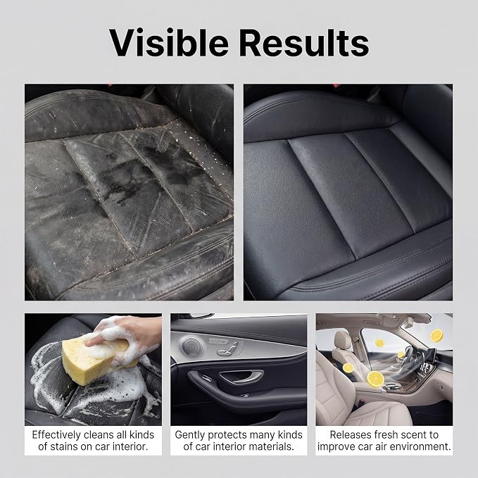 4-in-1 Multi-Enzyme Foam Cleaner, All-Purpose Deep Cleaning Spray,Powerful & Multipurpose Car Interior Foam Cleaners for Car Interior, Kitchen Grease,Bathroom Tiles (2Pcs+2*Sponge+Towel)