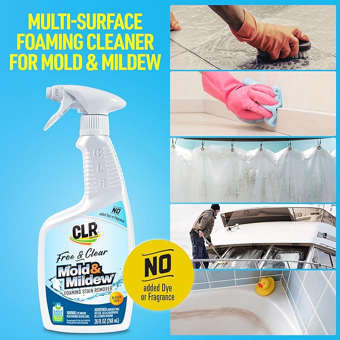 CLR Brands® Mold & Mildew Bleach-Free Free & Clear Stain Remover, No Dyes or Fragrances, 26 Oz Bottle (Pack of 1)