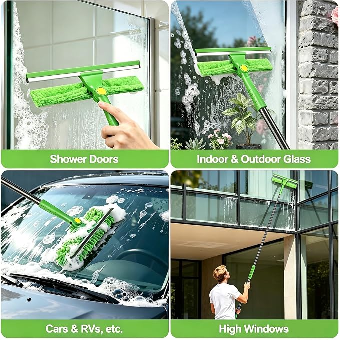 4-in-1 Window Cleaning Kit with Storage Bag, 79'' Window Squeegee Cleaner Tool with Extension Pole, Professional Window Washing Equipment for Home, Outdoor Windows, Glass, Shower, Commercial