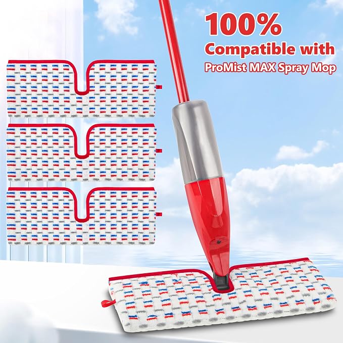 Microfiber Mop Pads Compatible with O-Cedar Promist MAX Spray Mop, Reusable Mop Refills Pads Mop Heads Replacement Thicken Microfiber Pads Wet Dry Pads Dual-Sides Use for Floor Cleaning(3 Pack)