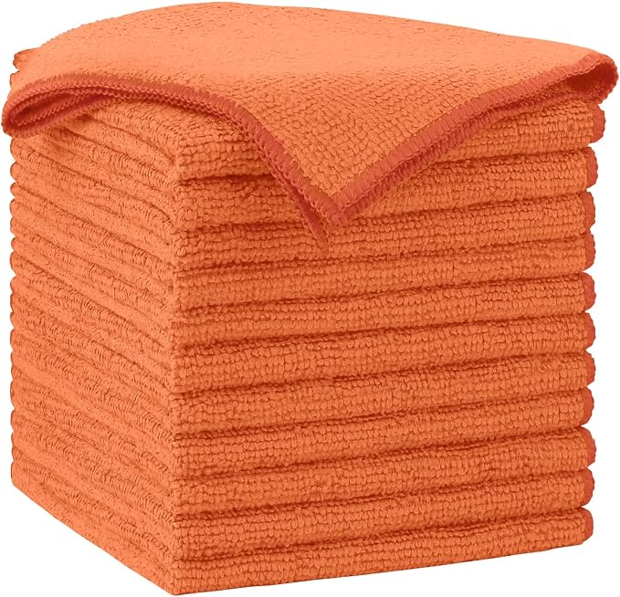AIDEA Orange Microfiber Cleaning Cloth-12PK, Cleaning Rags 12"x12" Reusable | Microfiber Towel for Cars Lint Free, Absorbent Microfiber Rags, Reusable Shop Towels Dish Rags for Kitchen, Cleaning Supplies