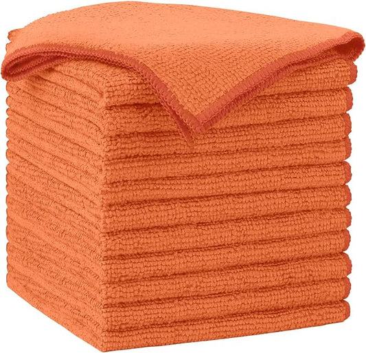 AIDEA Orange Microfiber Cleaning Cloth-12PK, Cleaning Rags 12"x12" Reusable | Microfiber Towel for Cars Lint Free, Absorbent Microfiber Rags, Reusable Shop Towels Dish Rags for Kitchen, Cleaning Supplies