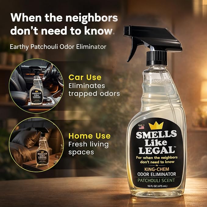 Smells Like Legal™ Patchouli Odor Eliminator Spray – Powerful Commercial-Grade – Eliminates Smoke, Pet & Food Odors at source – Fabric-Safe, Non-Staining – Biodegradable Air & Fabric Freshener – 16 oz | Commercial-Grade, Eliminates Smoke, Pet & Food Od...