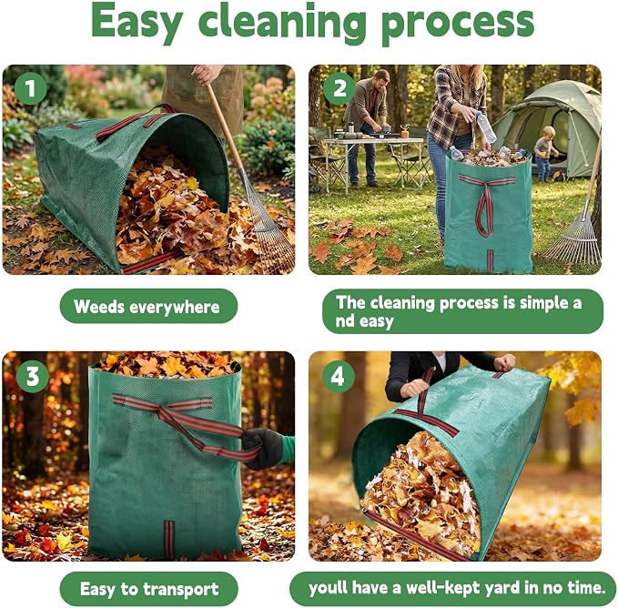 53 Gallon Large Leaf Collector Reusable Dustpan-Type Yard Waste Bags - Standing Garden Bags with Reinforced Handles- Heavy Duty Lawn Trash Sweeper Bag(2PACK(53+72G))
