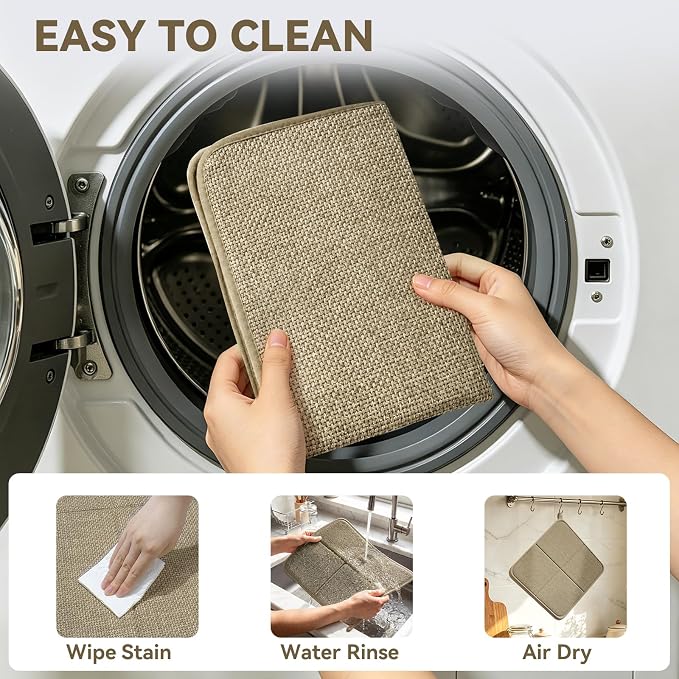 YDKGL Dish Drying Mat for Kitchen Counter, Ultra Absorbent & Fast Drying Dish Mat Machine Washable Foldable Drying Pad for Countertops, Sinks, Draining Racks, Brown
