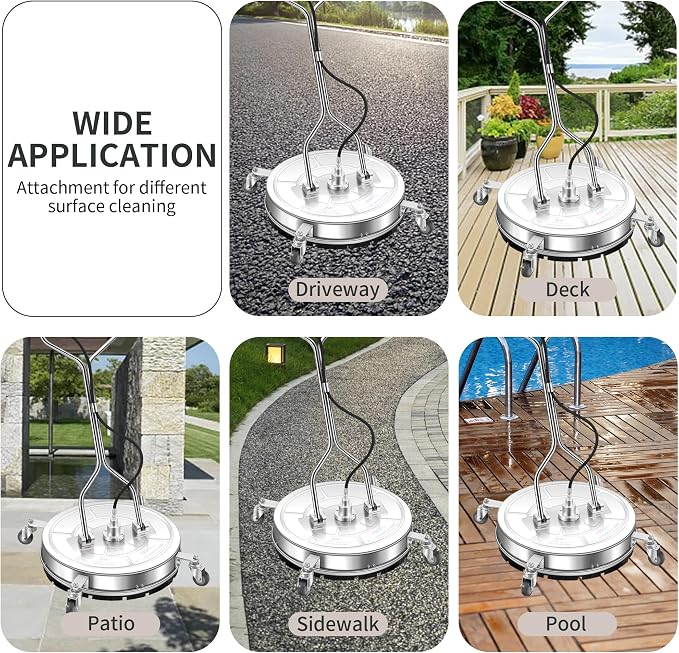 LidoDola 20'' Pressure Washer Surface Cleaner, Power Washer Accessory | Stainless Steel Body, Dual Handles, 4 Replacement Nozzles, Ideal for driveways, decks & patios—clean effortlessly