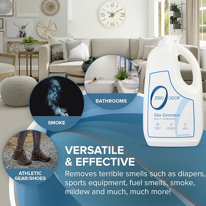 Zero Odor Multi-Purpose Odor Eliminator, Air and Surface Odor Remover for Home, Bathroom, Kitchen, and Closet, Refill, 64 oz, 2-Pack