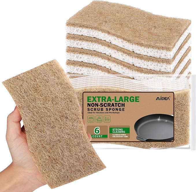 AIDEA XL Sponges Kitchen-6Count, Non-Scratch Scrub Sponge for Dishes | Large Natural Sponge for Non Stick Cookware, Cellulose Cleaning Sponge for Dishes, Kitchen, Bathroom, Household