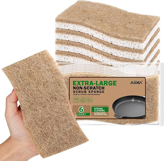 AIDEA XL Sponges Kitchen-6Count, Non-Scratch Scrub Sponge for Dishes | Large Natural Sponge for Non Stick Cookware, Cellulose Cleaning Sponge for Dishes, Kitchen, Bathroom, Household