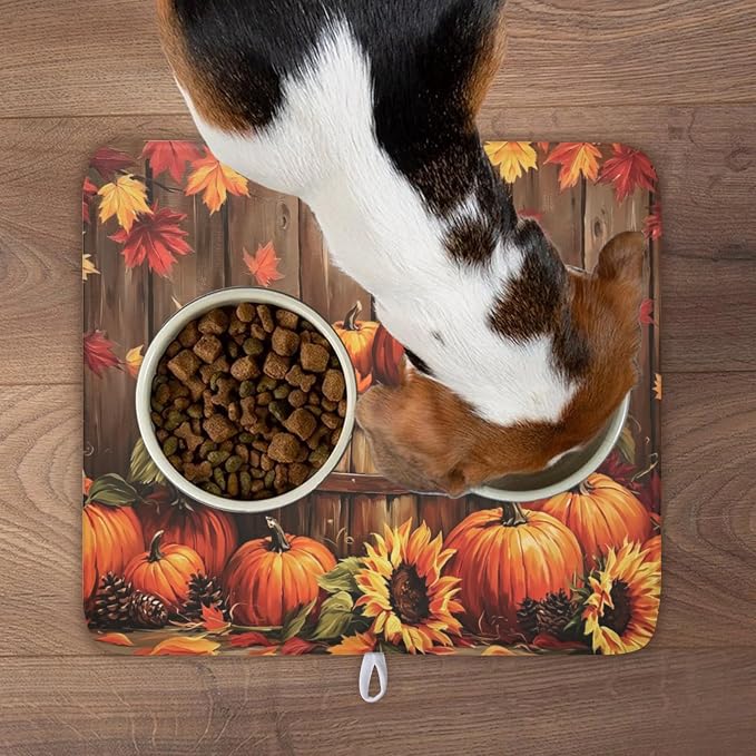 Fall Pumpkin Dish Drying Mat for Kitchen Counter Thanksgiving Autumn Harvest Pumpkin Microfiber Dish Drainer Mat Rustic Farmhouse Absorbent Washable Drying Pad 16"x18"
