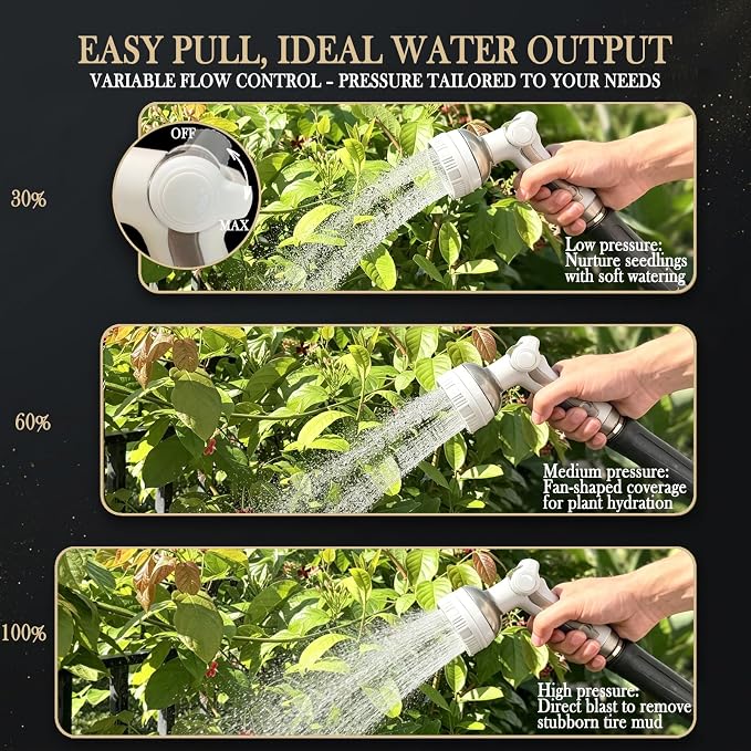 Garden Hose Nozzle Heavy Duty Metal Water Hose Sprayer | Heavy Duty Metal Spray Nozzle With Thumb Control. Japanese-style Design & 8 Spray Patterns For Different Blooming Seasons