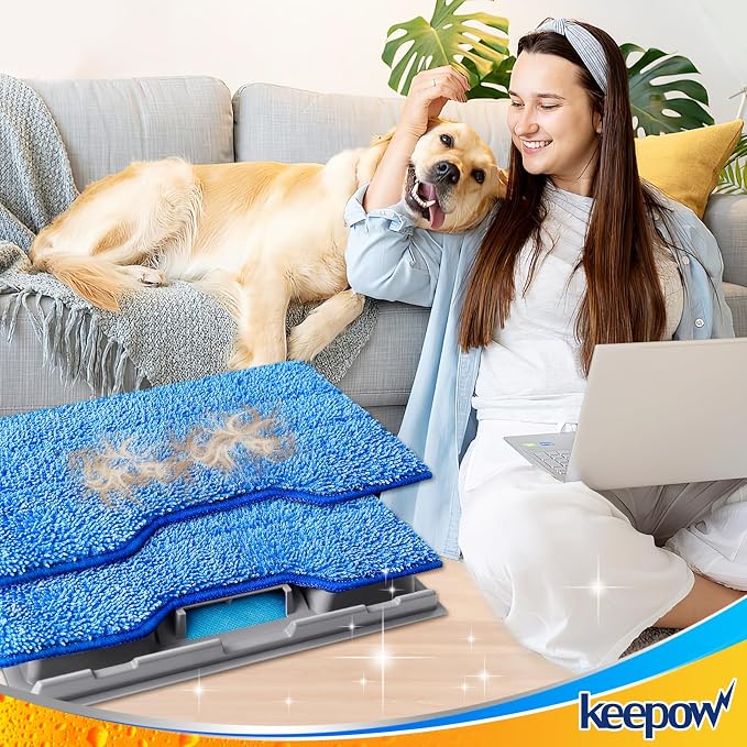 KEEPOW Reusable Mop Pads Refills Replacement Compatible with Shark Vac Mop | VM252 VM401 VM180 VM200 VC205 VM250 QM250 VM190, Hardwood Floor Mop Pad with Upgraded Dirt Chamber, Blue (1+2+3 Pads)